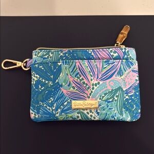 Lilly Pulitzer Blue and Pink Coin/Card Wallet with Tropical Print
